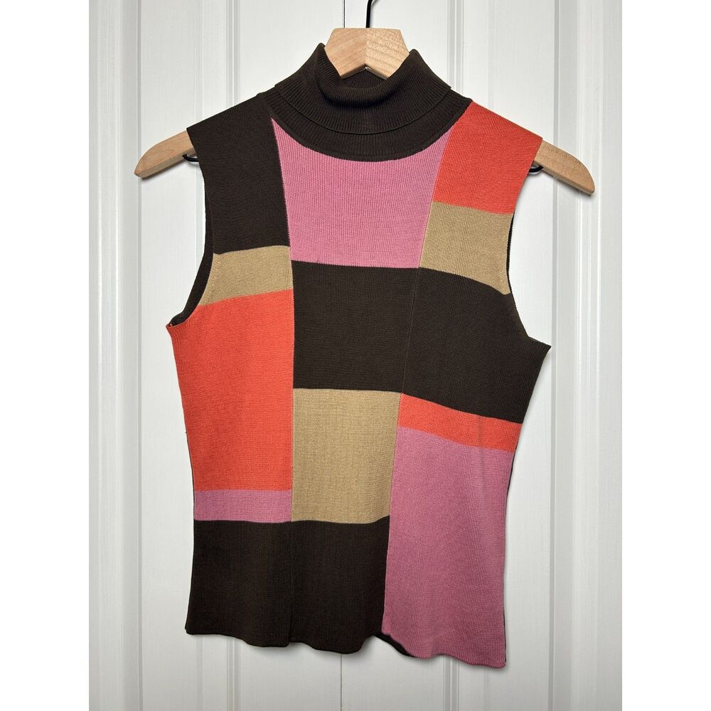 Vintage Gianni Petite Silk Cotton Patchwork Sleeveless Turtleneck M